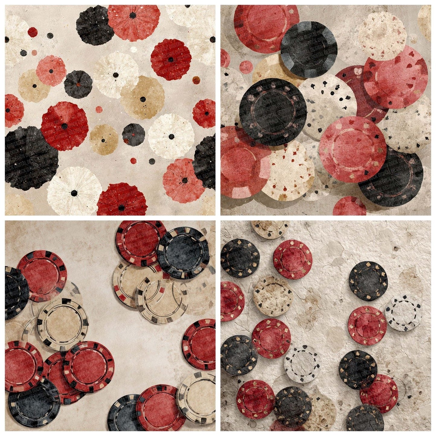 Casino Poker Chip Scatter Digital Paper Pack (DDD000812)