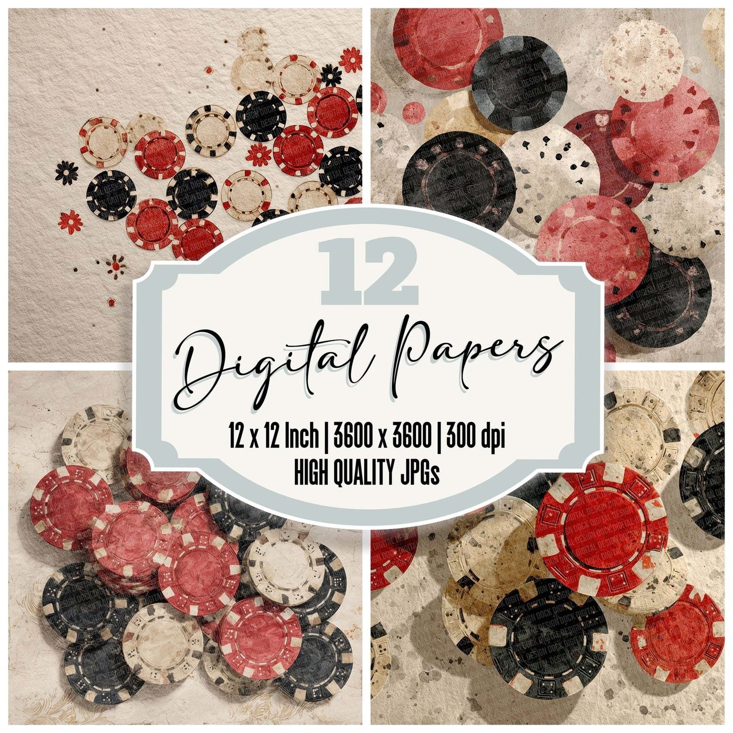 Casino Poker Chip Scatter Digital Paper Pack (DDD000812)