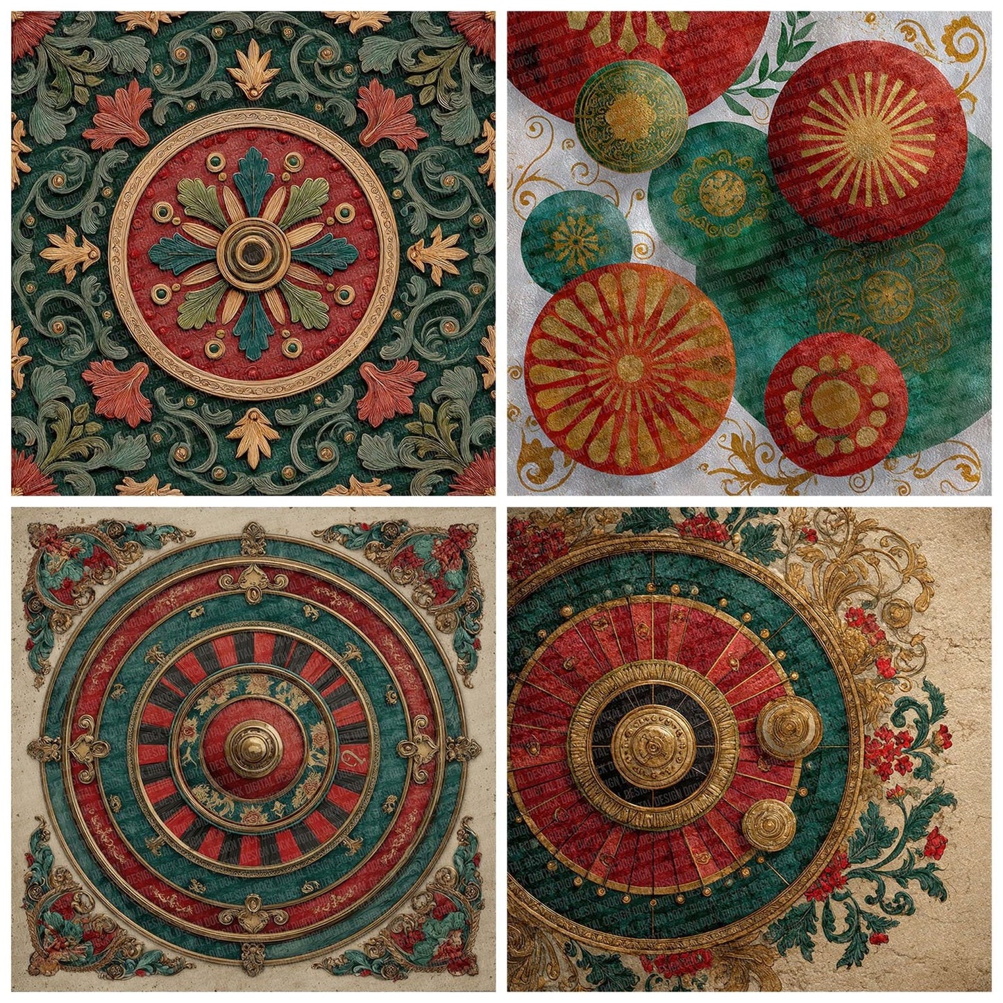 Casino Roulette Green Gold Digital Paper Pack (DDD000813)