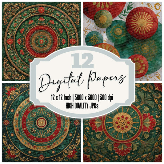 Casino Roulette Green Gold Digital Paper Pack (DDD000813)