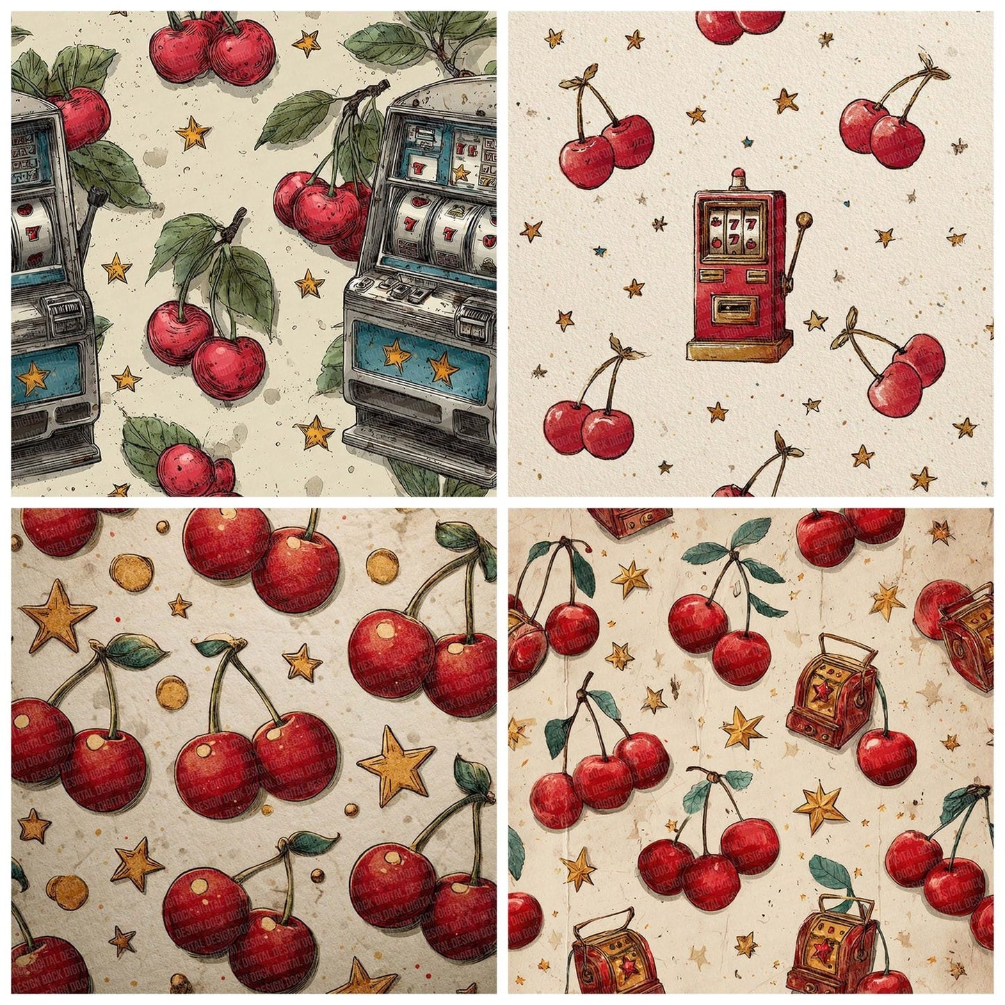 Casino Slot Cherry Star Digital Paper Pack (DDD000814)