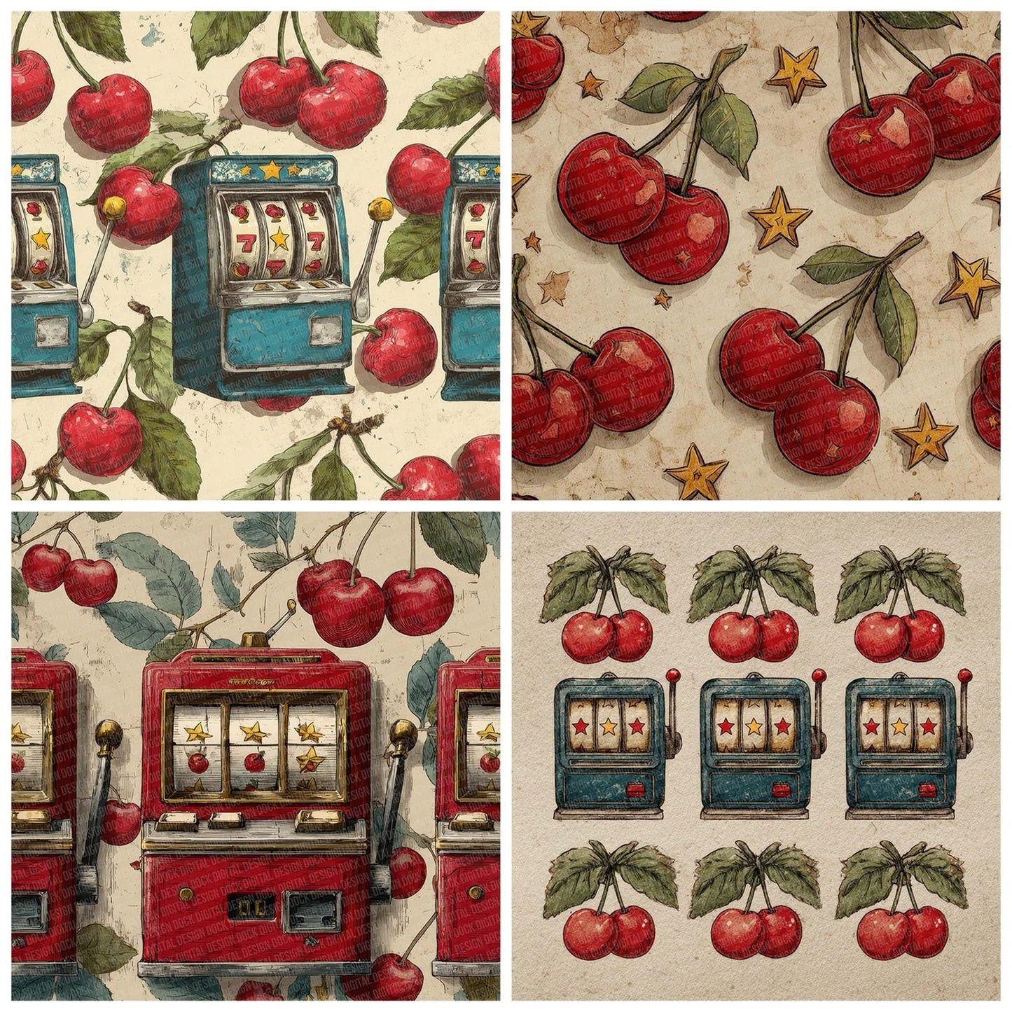 Casino Slot Cherry Star Digital Paper Pack (DDD000814)