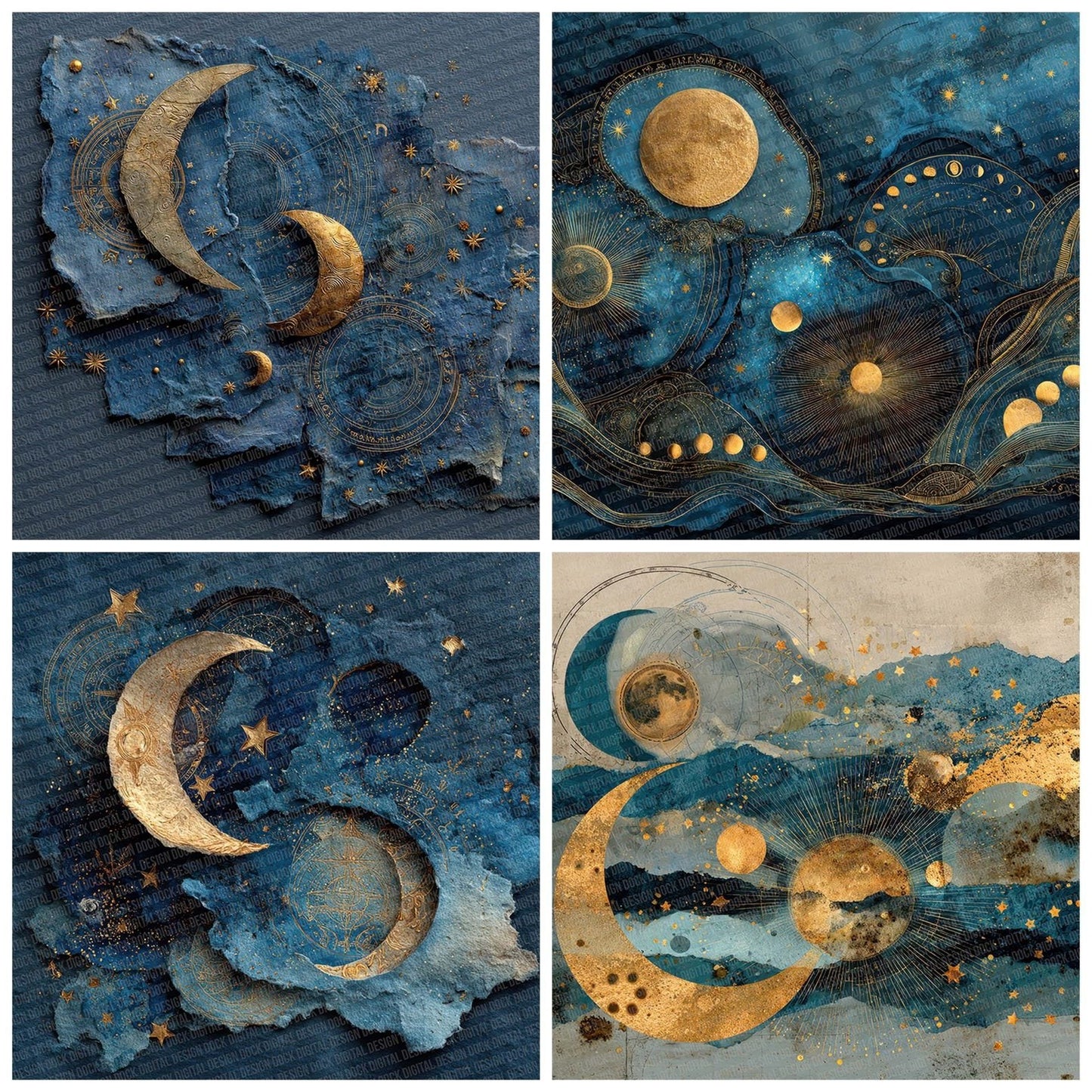 Celestial Moon Collage Digital Paper Pack (DDD000824)
