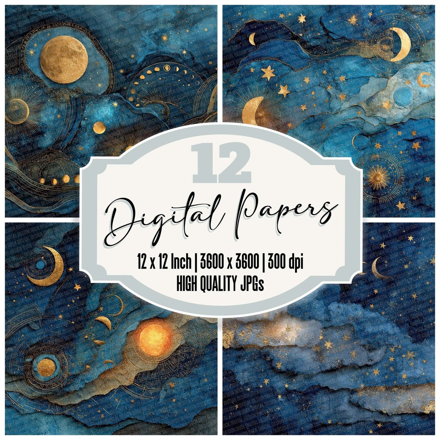 Celestial Moon Collage Digital Paper Pack (DDD000824)