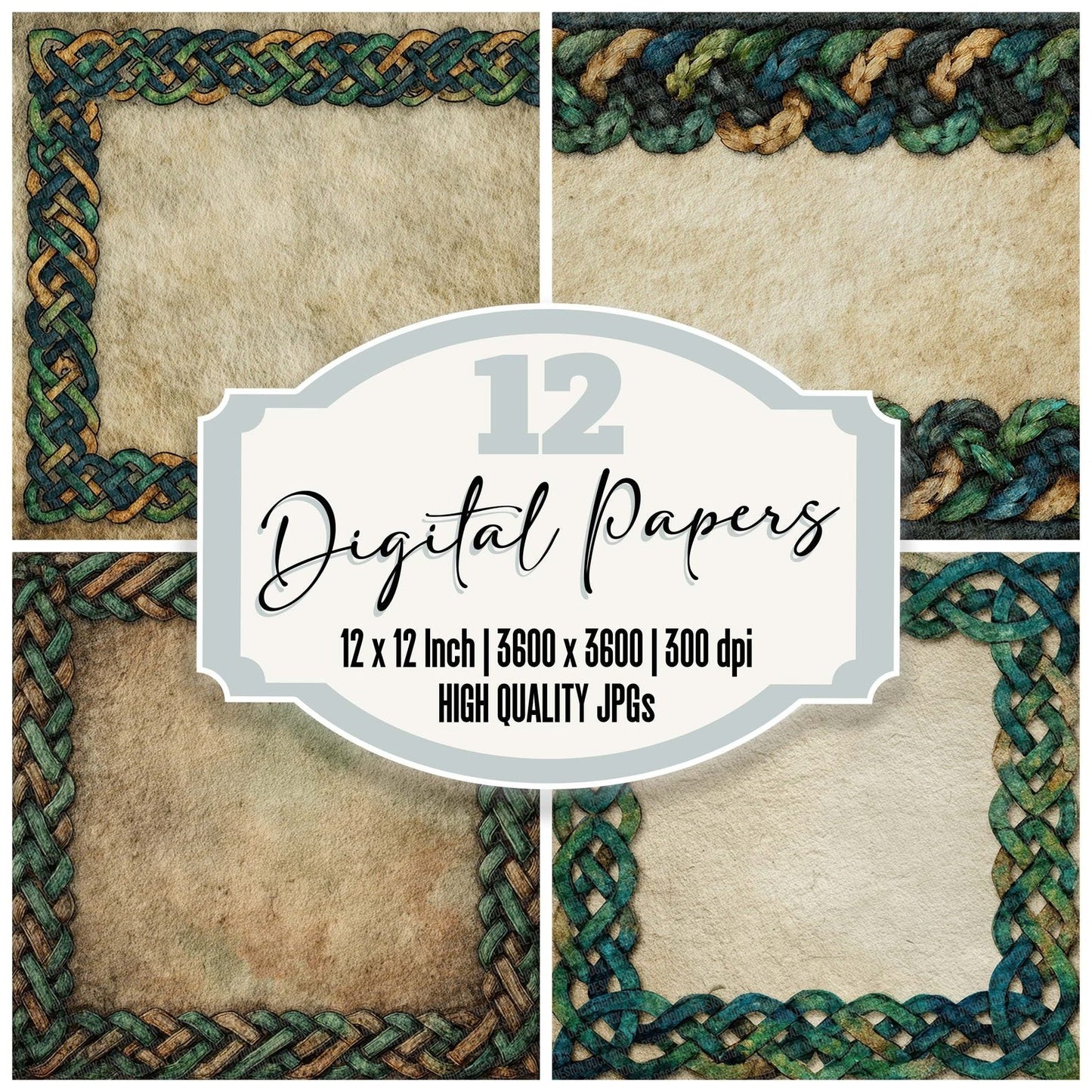 Celtic Braid Green Black Digital Paper Pack (DDD000832)