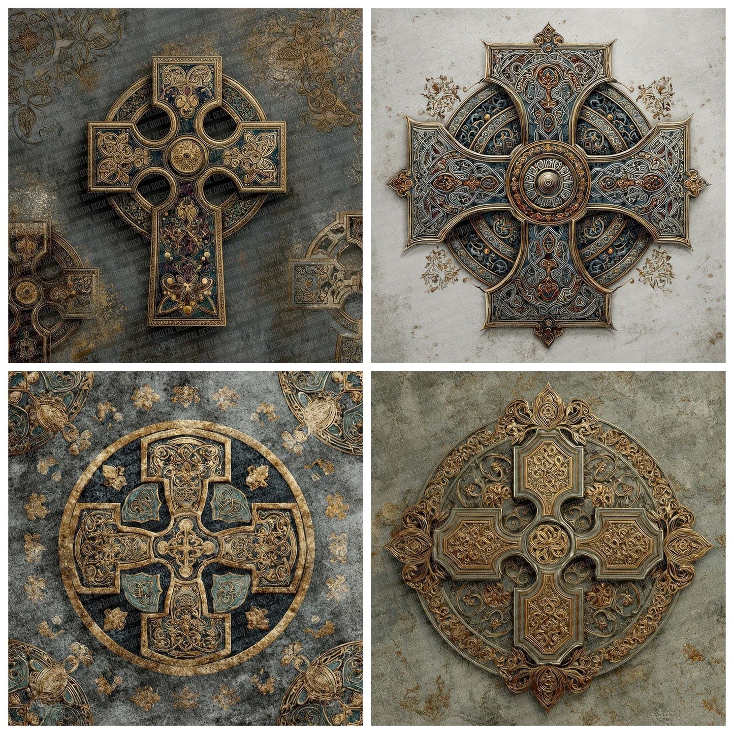 Celtic Cross Gold Digital Paper Pack (DDD000833)