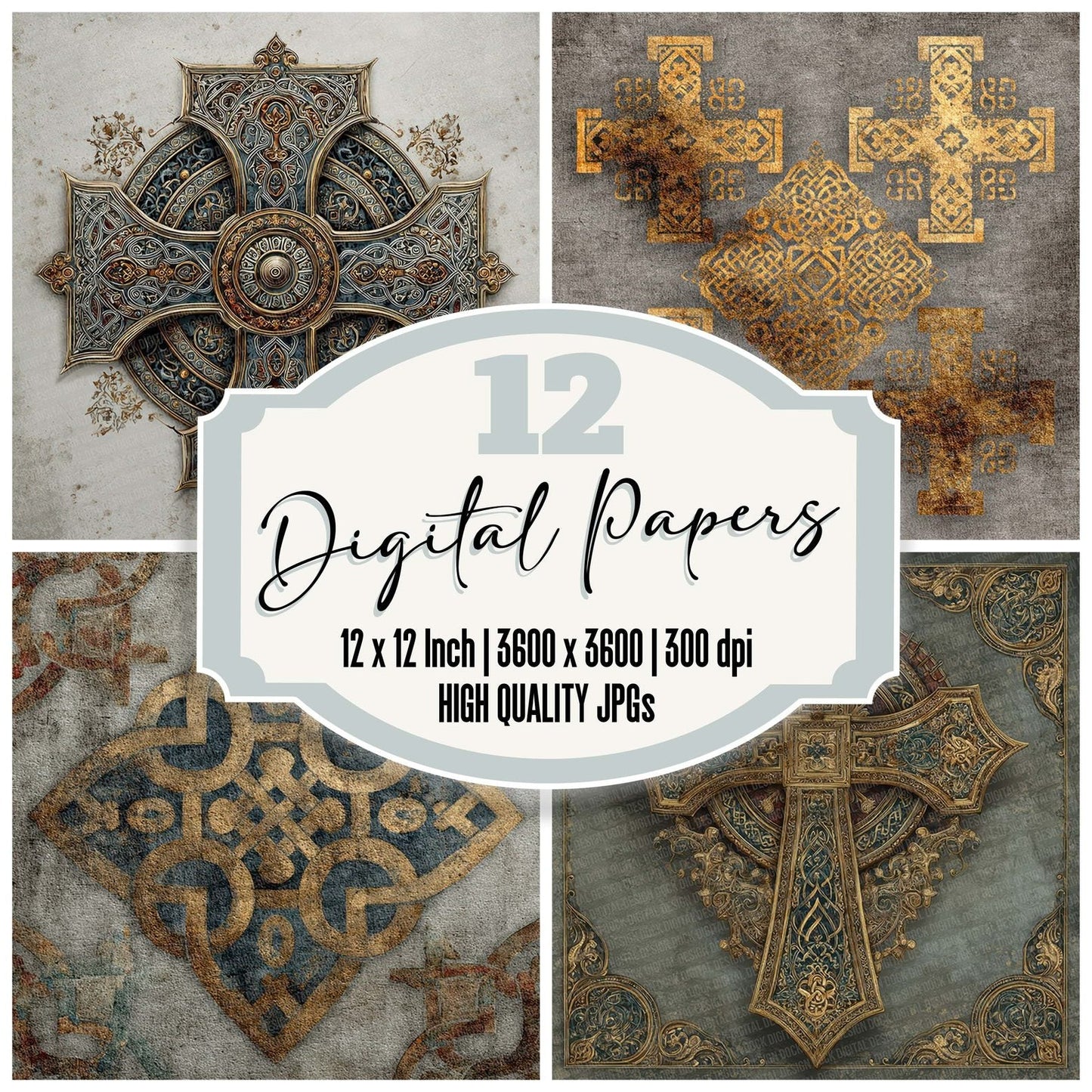Celtic Cross Gold Digital Paper Pack (DDD000833)