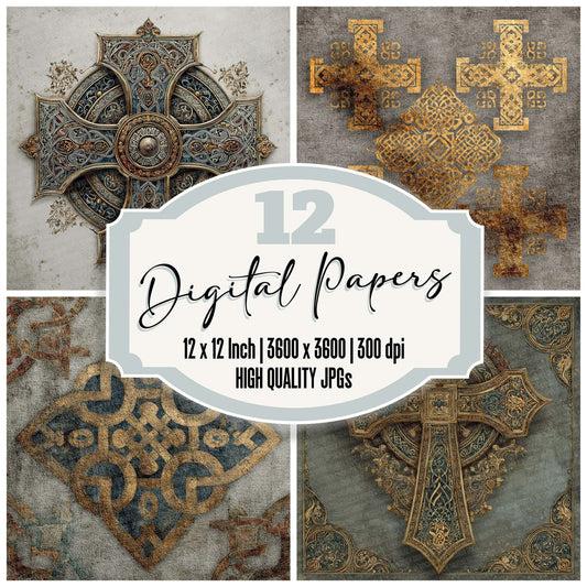 Celtic Cross Gold Digital Paper Pack (DDD000833)