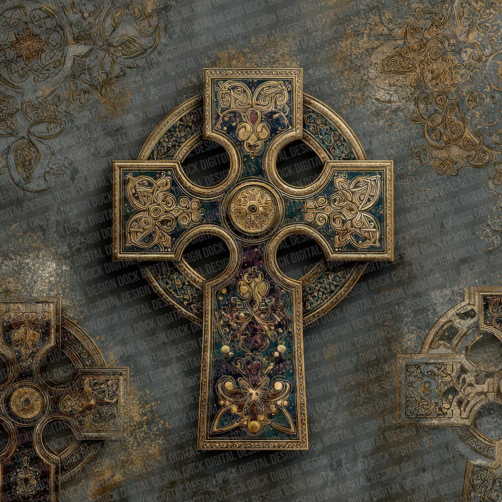 Celtic Cross Gold Digital Paper Pack (DDD000833)