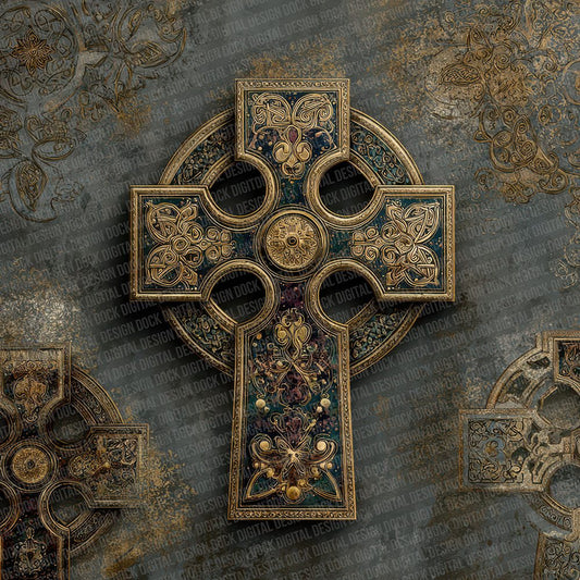 Celtic Cross Gold Digital Paper Pack (DDD000833)