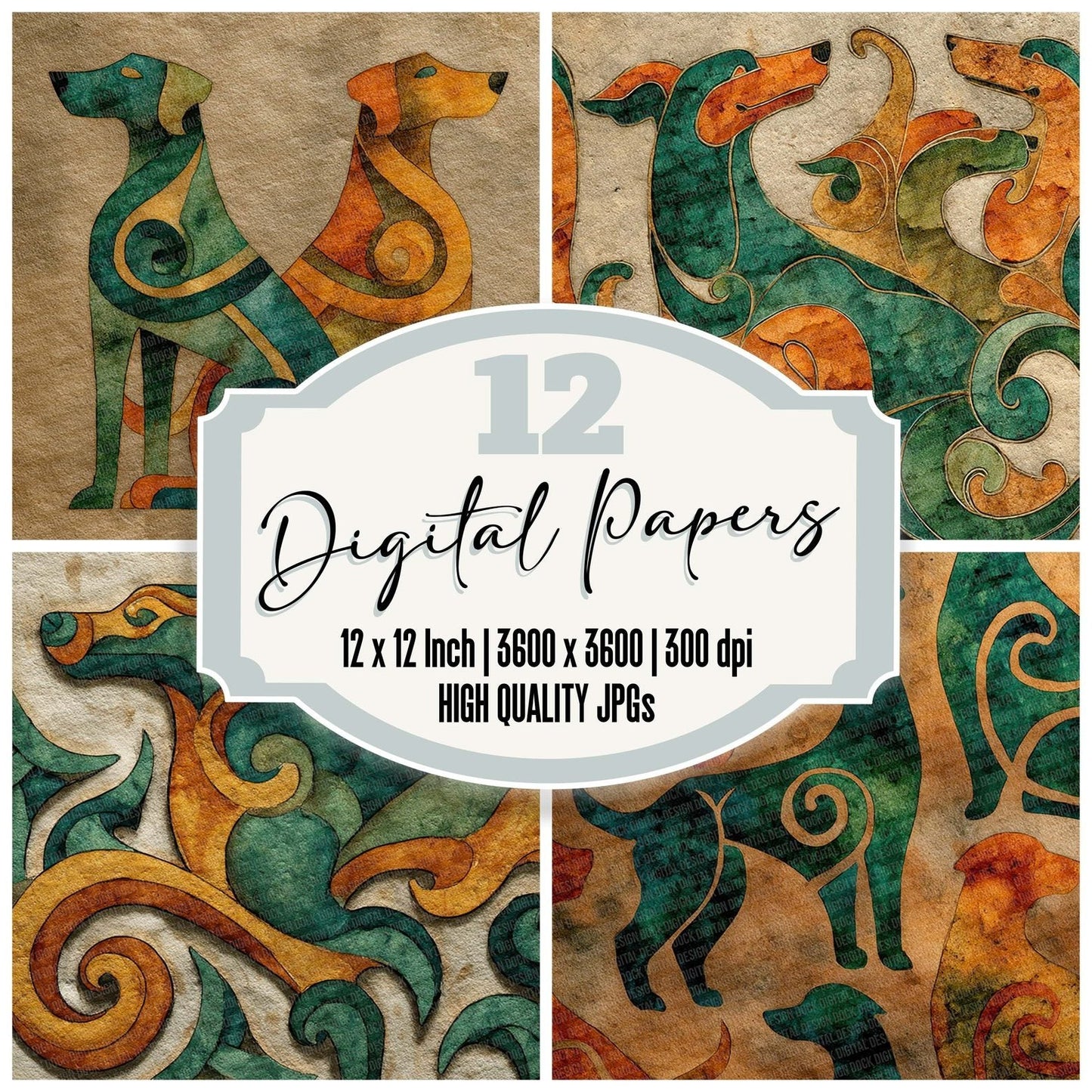 Celtic Hound Green Ochre Digital Paper Pack (DDD000834)