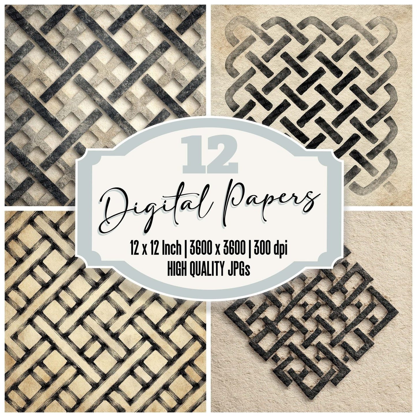 Celtic Lattice Black Ivory Digital Paper Pack (DDD000838)