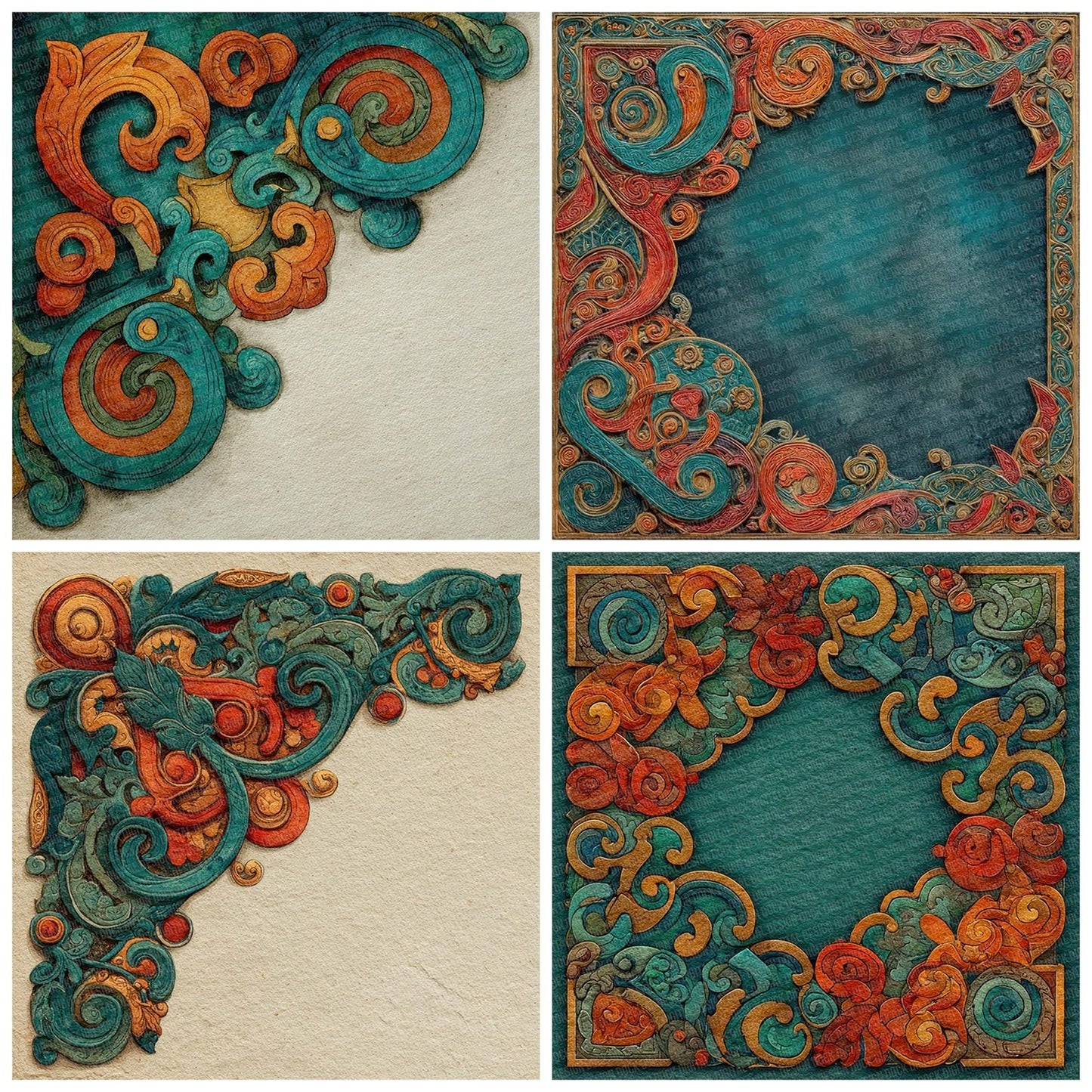 Celtic Manuscript Teal Rust Digital Paper Pack (DDD000839)