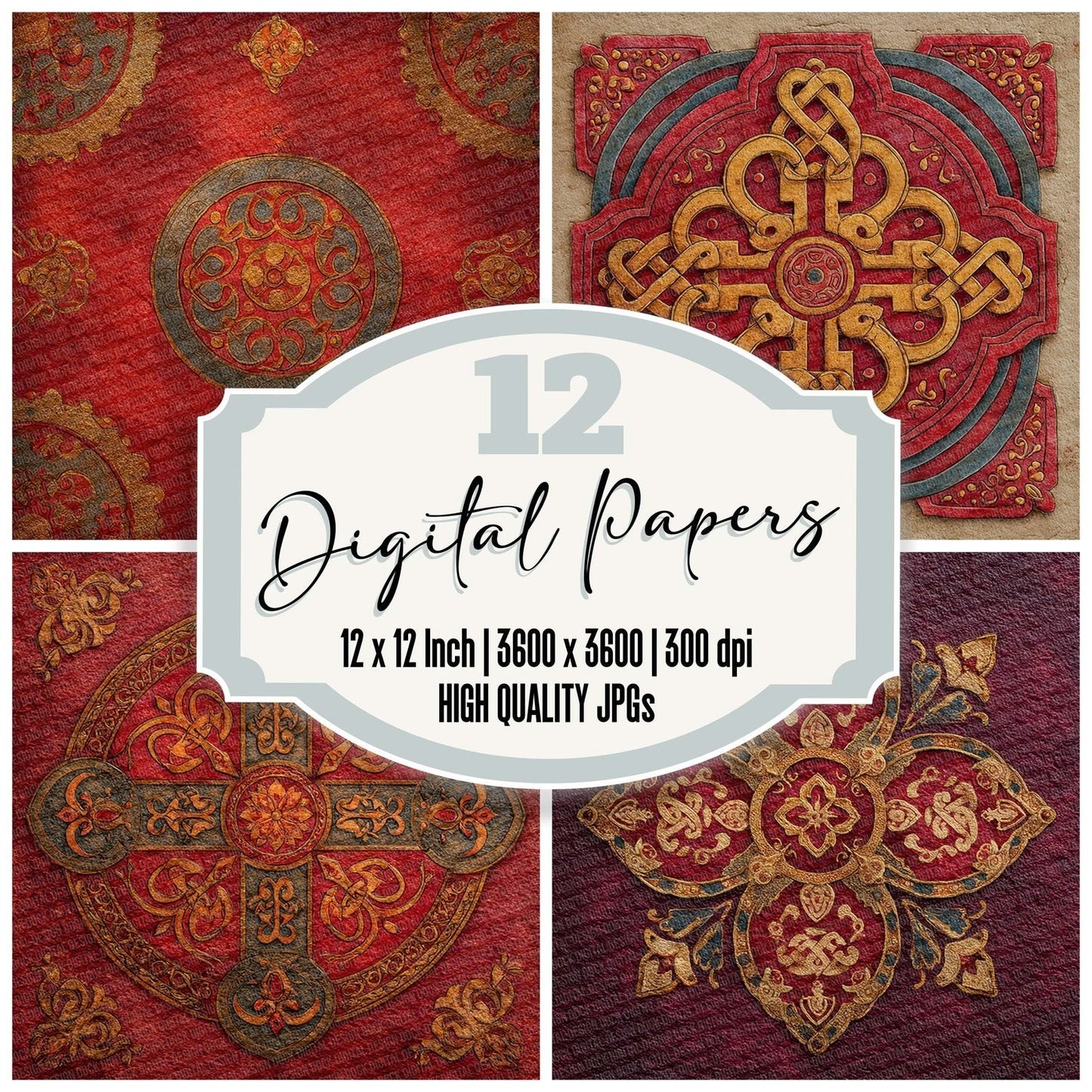 Celtic Shield Crimson Gold Digital Paper Pack (DDD000840)