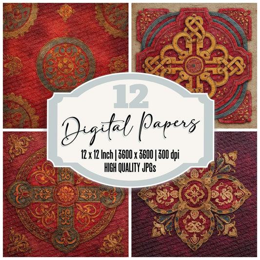 Celtic Shield Crimson Gold Digital Paper Pack (DDD000840)