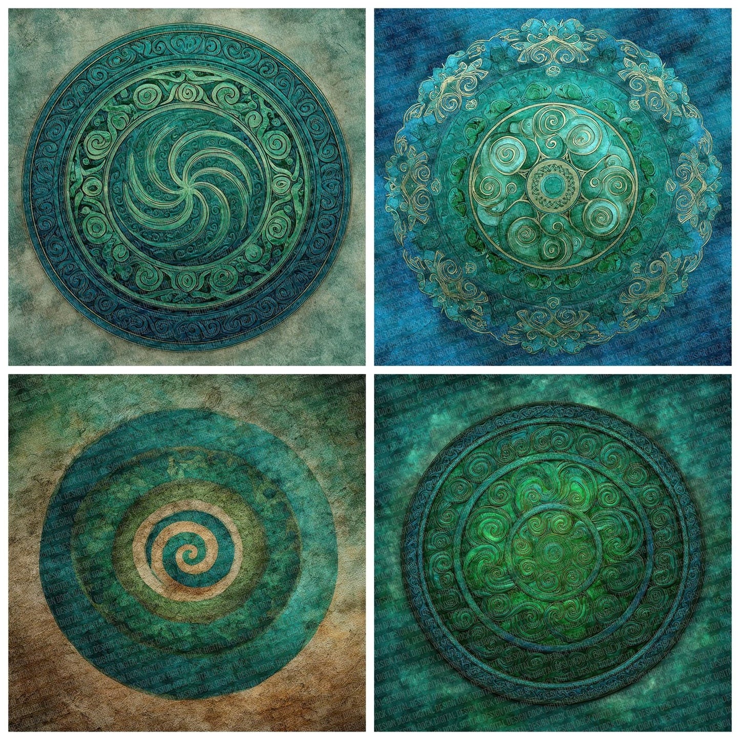 Celtic Spiral Mandala Green Digital Paper Pack (DDD000841)