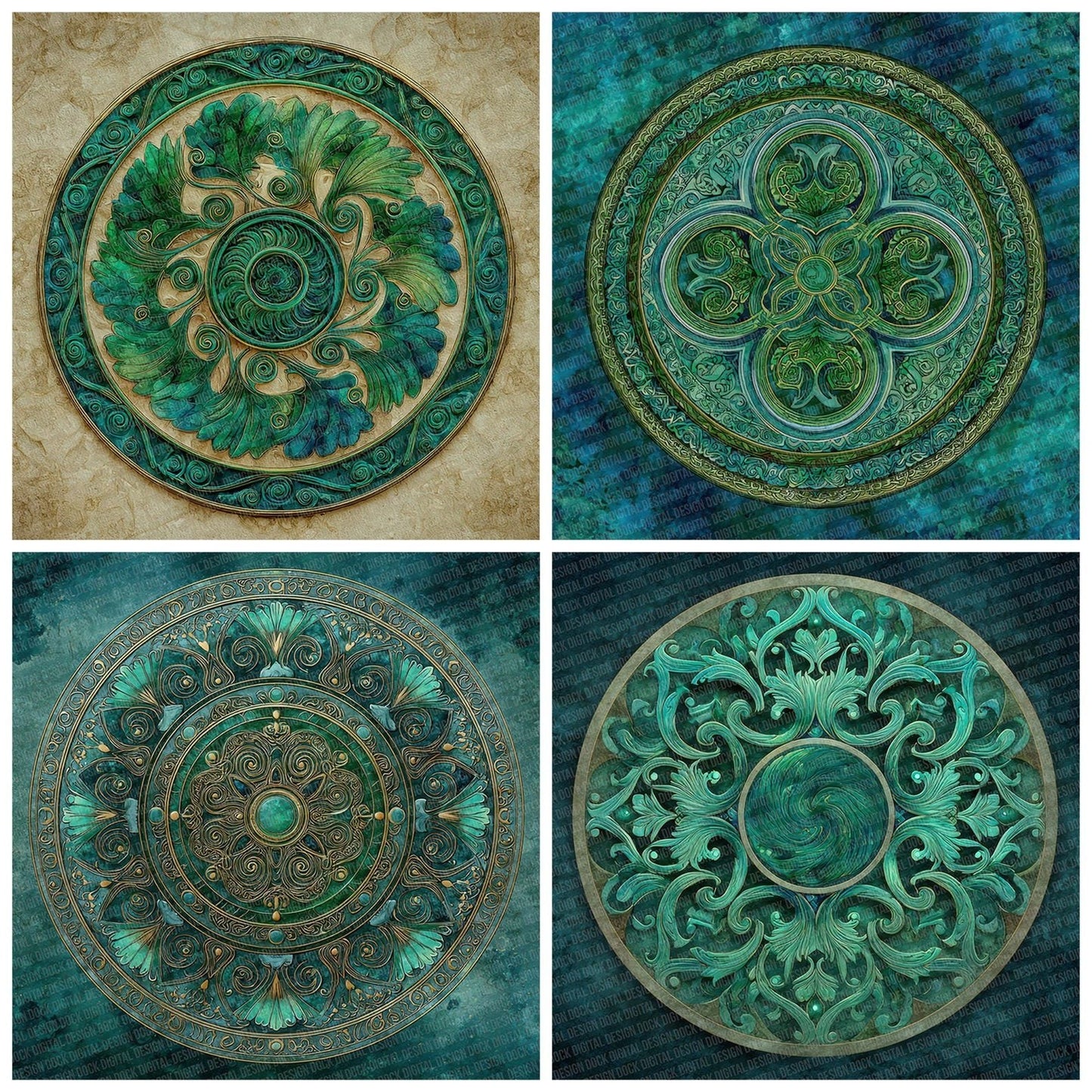 Celtic Spiral Mandala Green Digital Paper Pack (DDD000841)