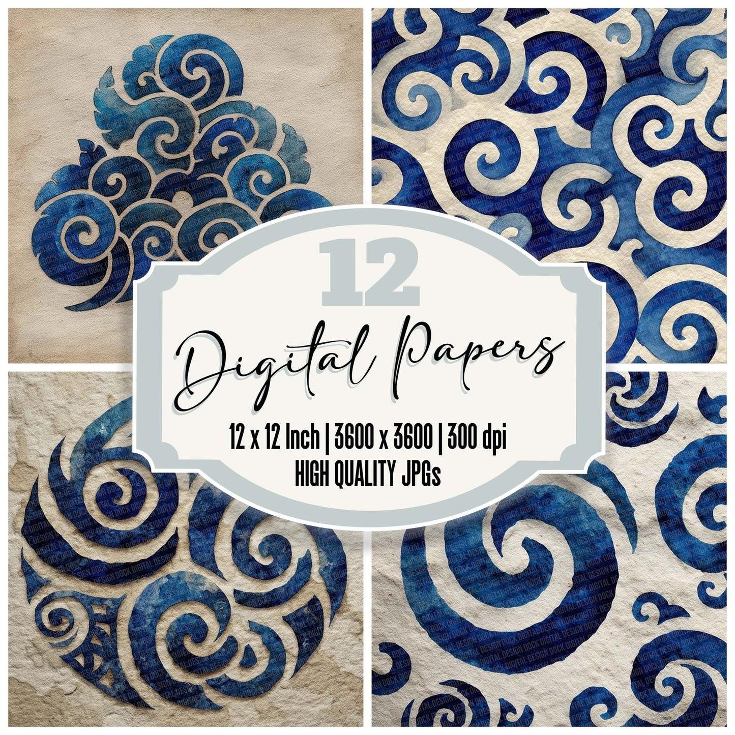 Celtic Triskelion Navy Digital Paper Pack (DDD000843)