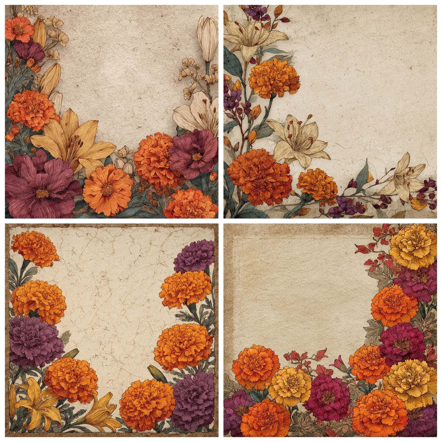 Ceremonial Floral Border Digital Paper Pack (DDD000845)