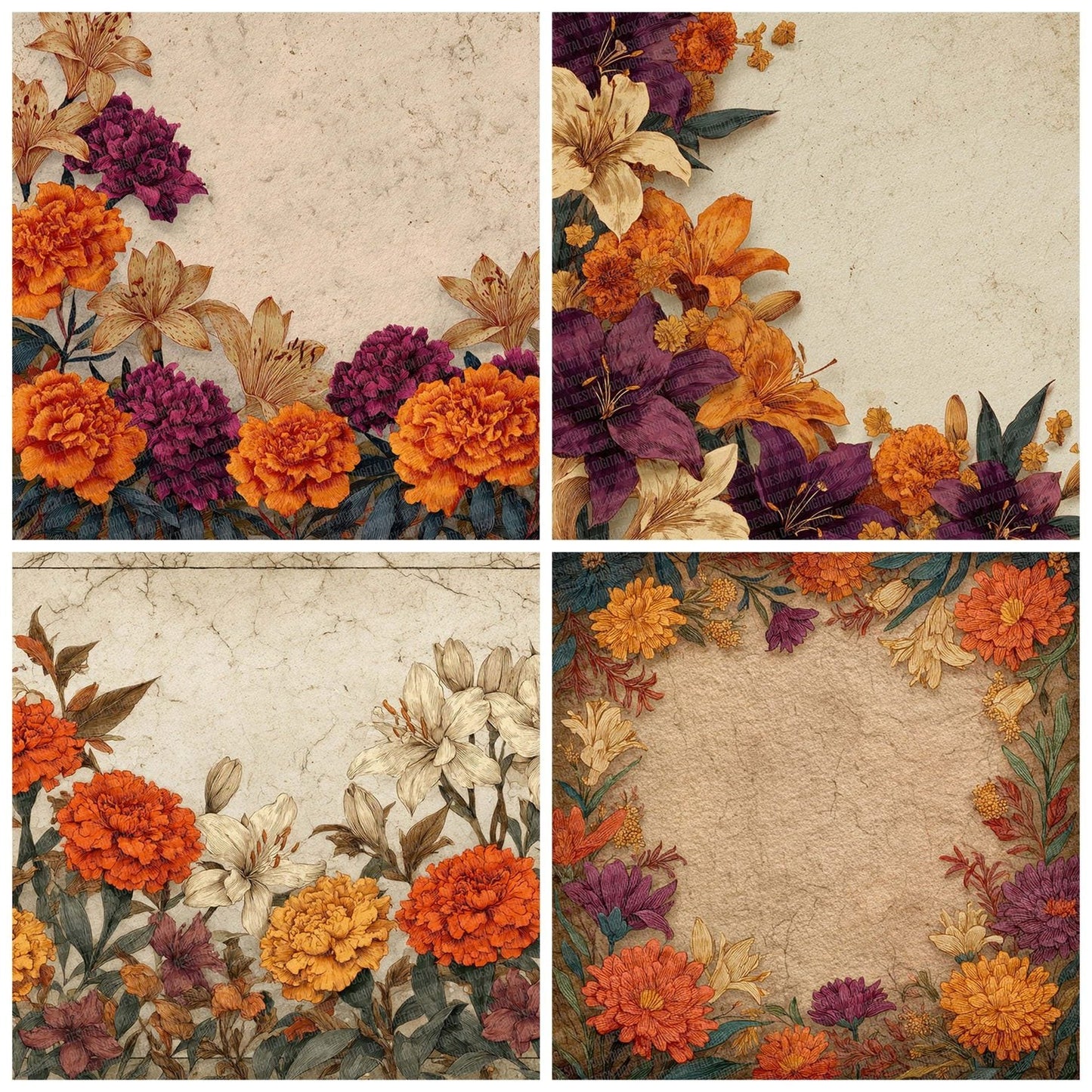 Ceremonial Floral Border Digital Paper Pack (DDD000845)