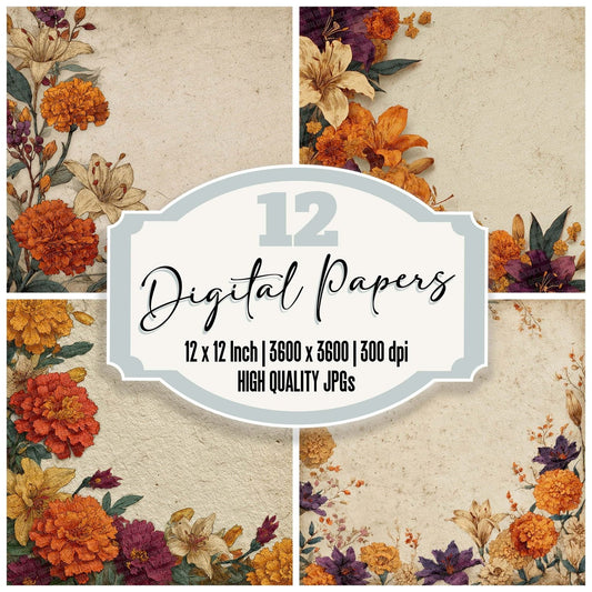 Ceremonial Floral Border Digital Paper Pack (DDD000845)