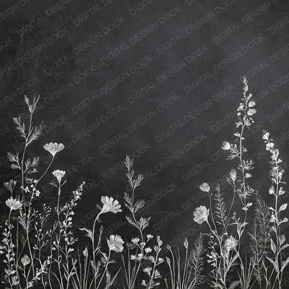 Chalkboard Wildflower Sketch Digital Paper Pack (DDD008548)