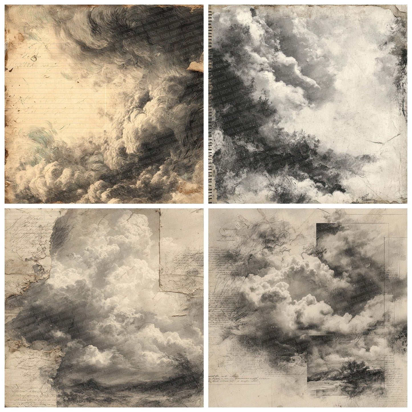 Charcoal Cloud Scratch Digital Paper Pack (DDD000867)