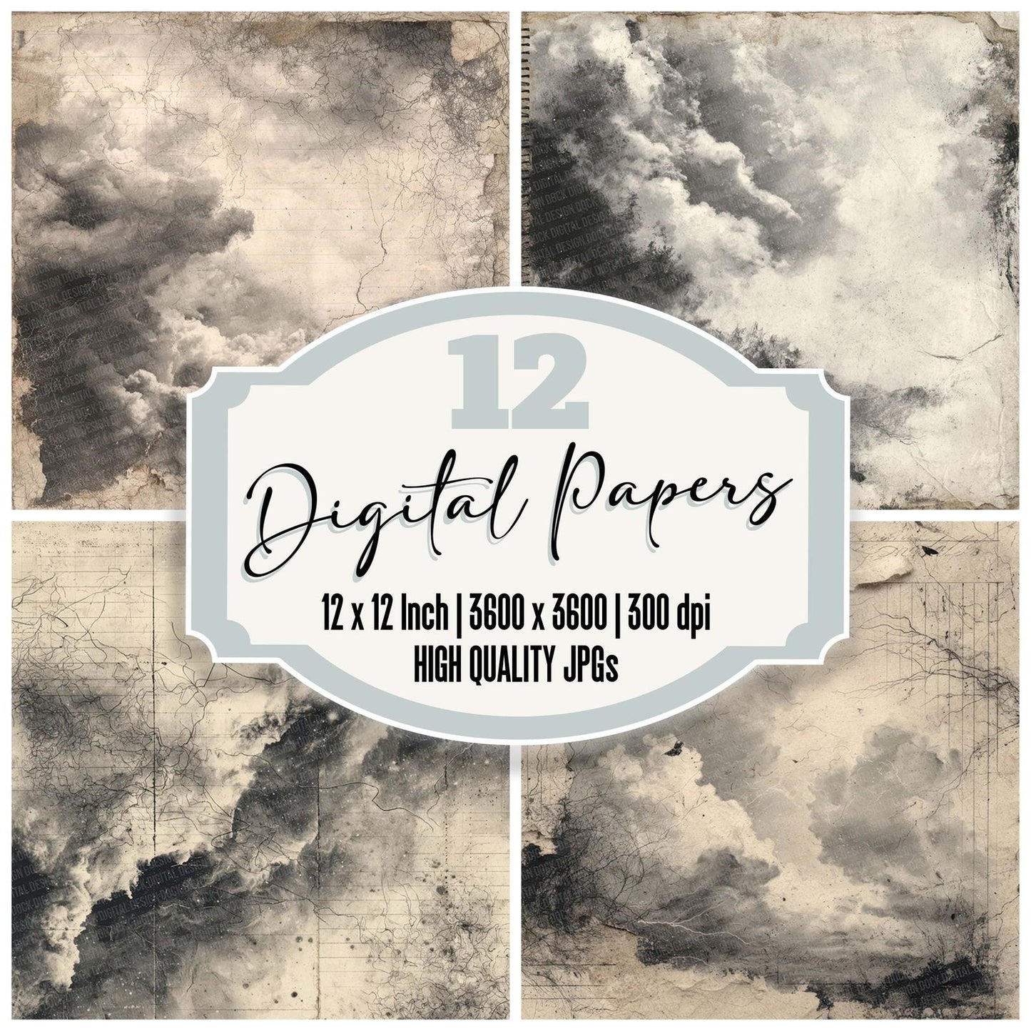 Charcoal Cloud Scratch Digital Paper Pack (DDD000867)