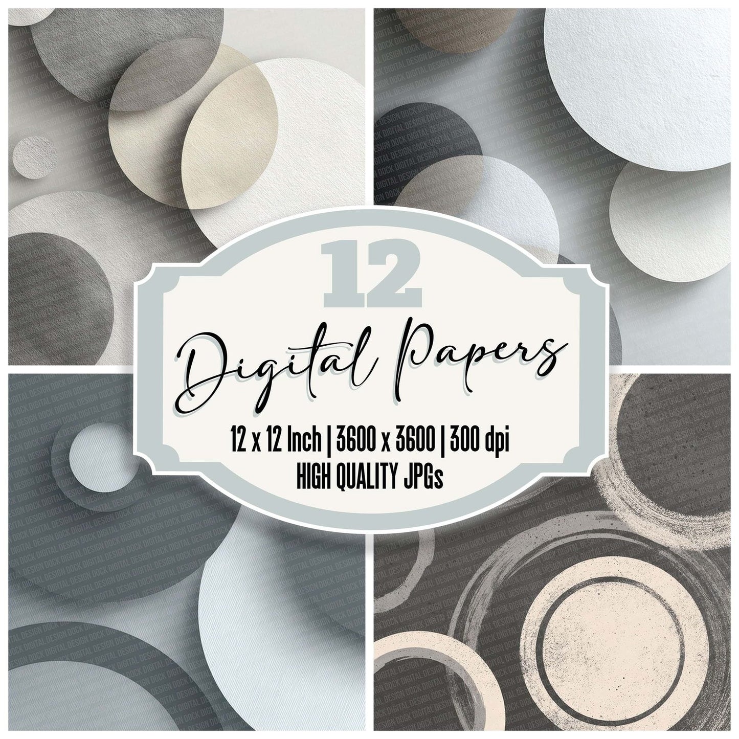 Charcoal Fog Circles Digital Paper Pack (DDD000870)