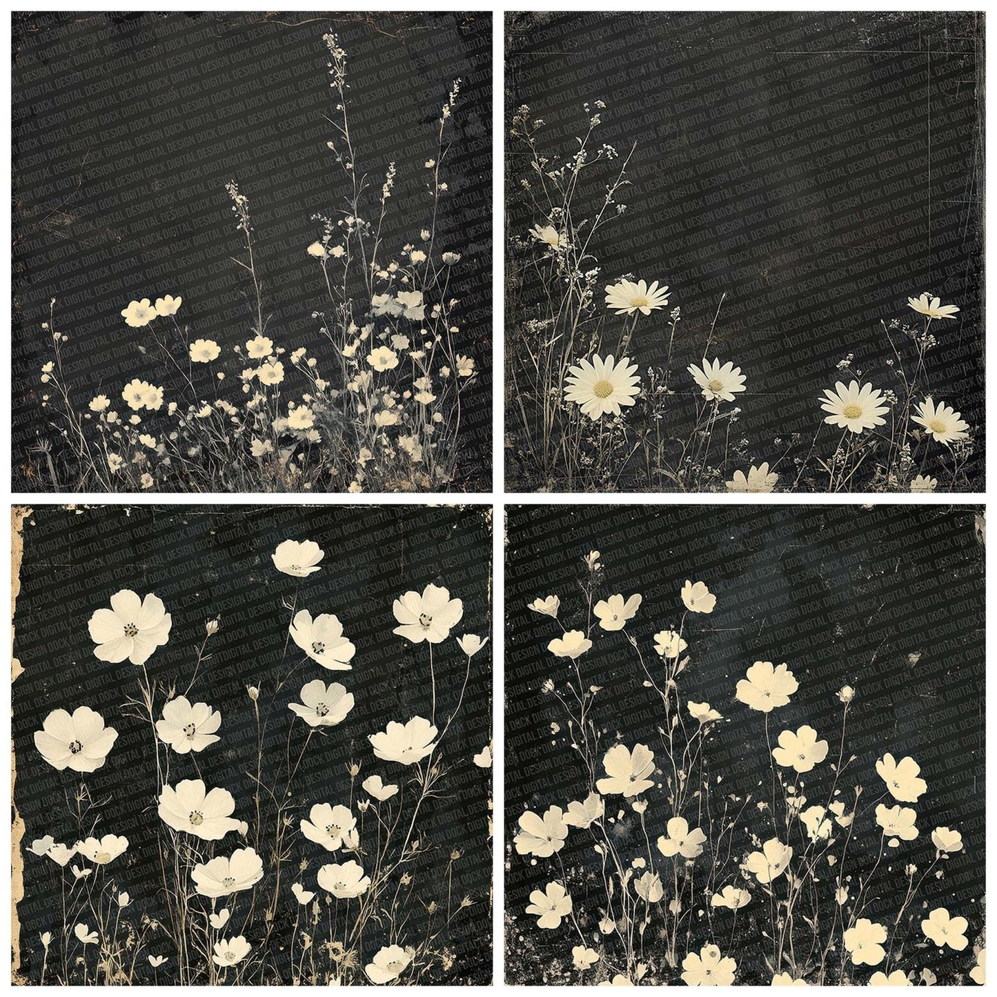 Charcoal Wildflower Fade Digital Paper Pack (DDD000886)