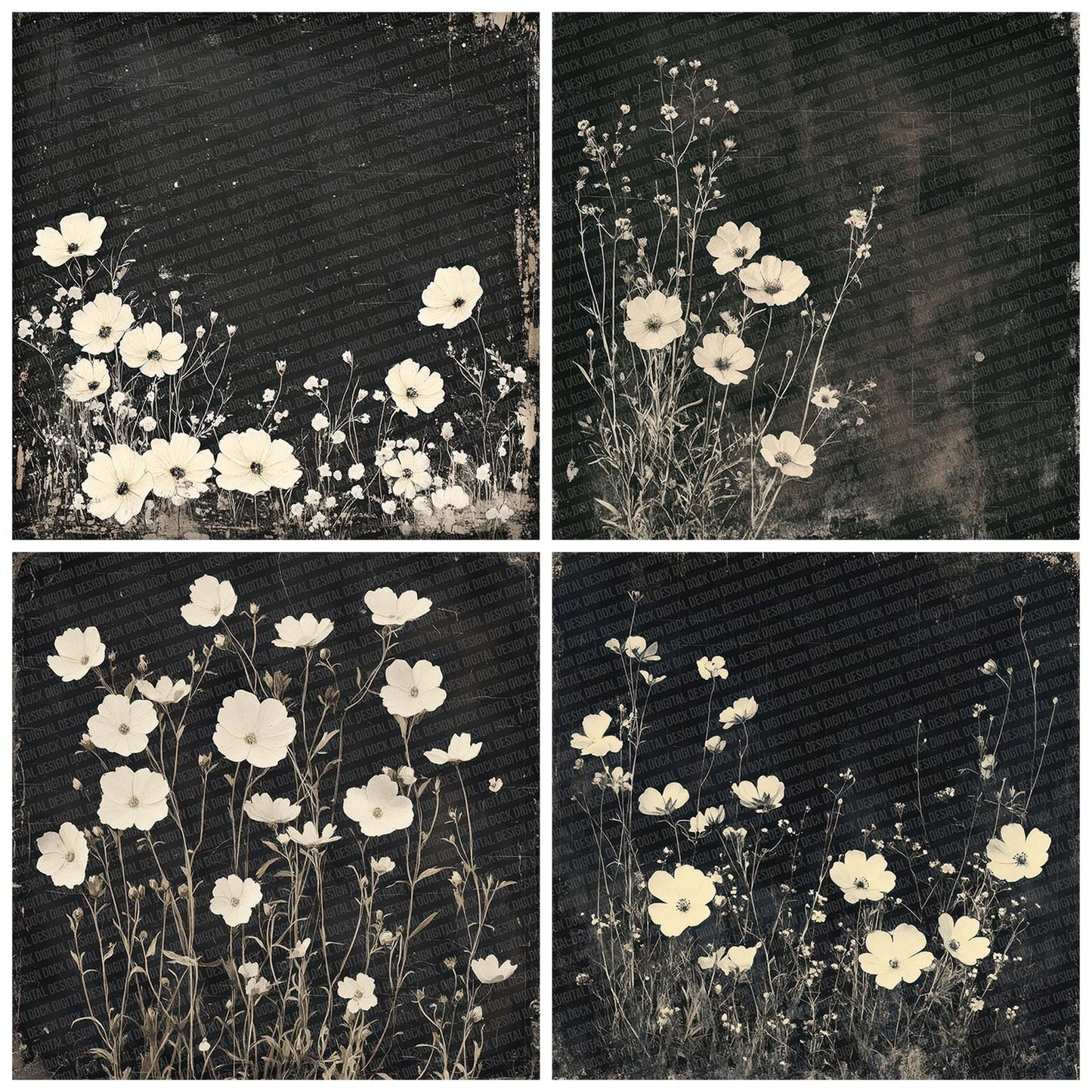 Charcoal Wildflower Fade Digital Paper Pack (DDD000886)