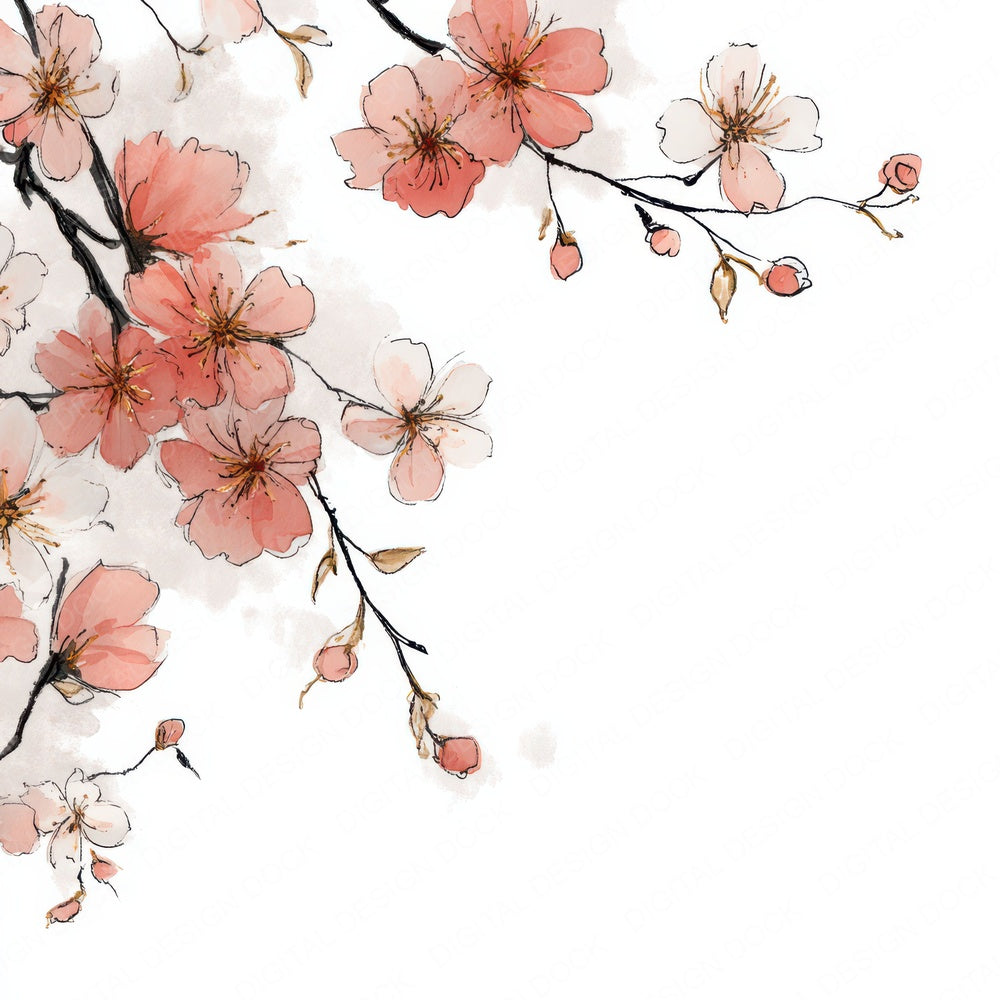 Cherry Blossom Floral Border Digital Paper Pack (DDD007872)