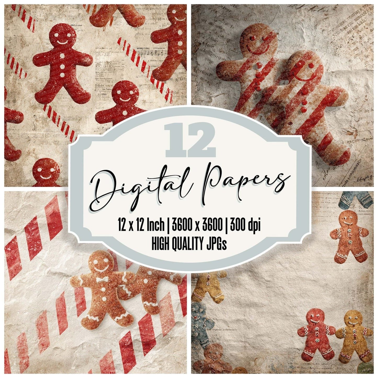 Christmas Gingerbread Script Digital Paper Pack (DDD000912)
