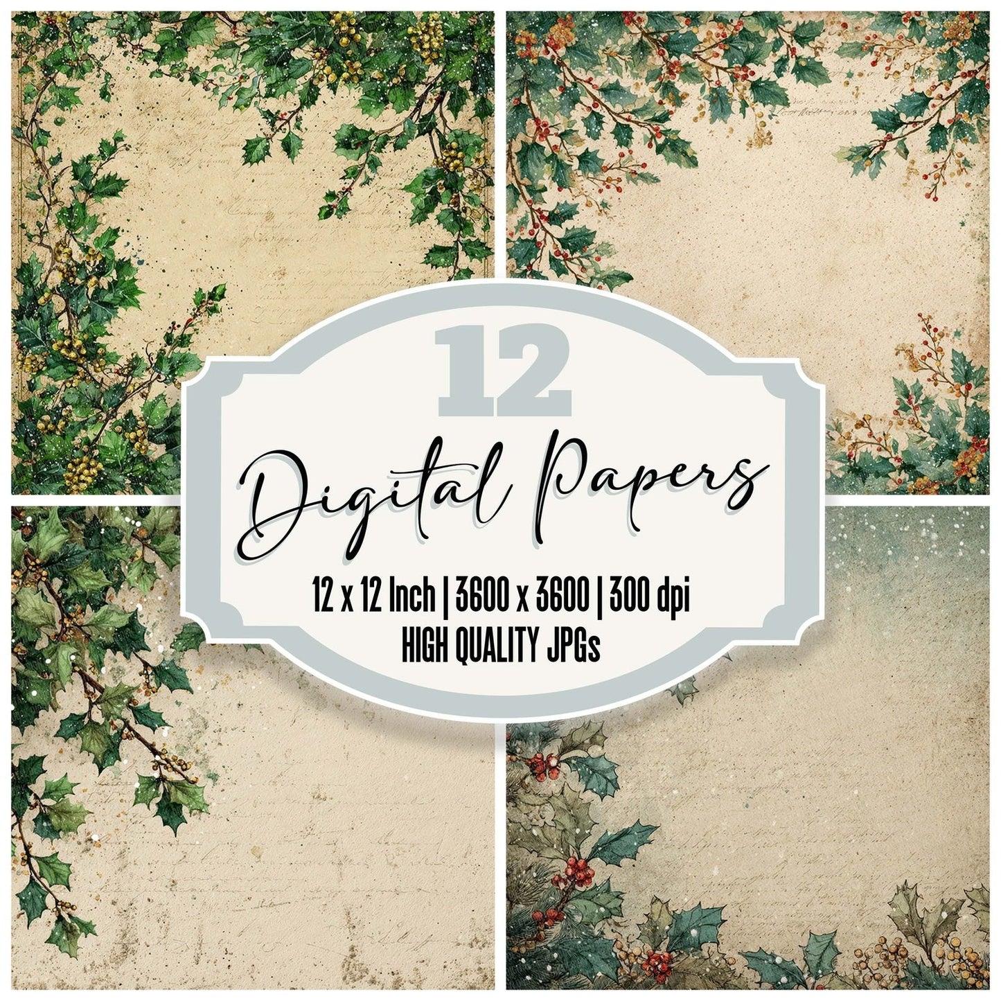 Christmas Holly Garland Digital Paper Pack (DDD000913)