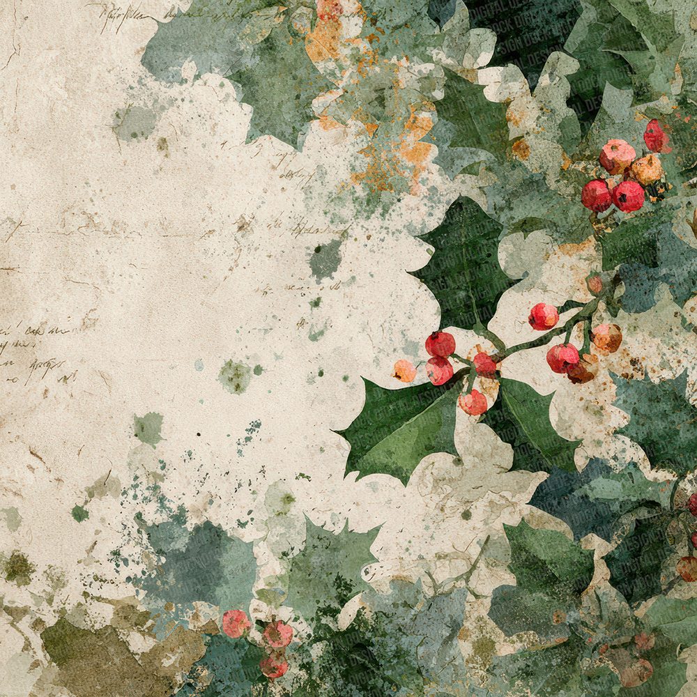 Christmas Holly Script Digital Paper Pack (DDD000914)