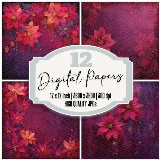 Christmas Poinsettia Glow Digital Paper Pack (DDD000918)