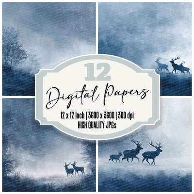 Christmas Reindeer Night digital paper pack cover showing four of the 12 papers