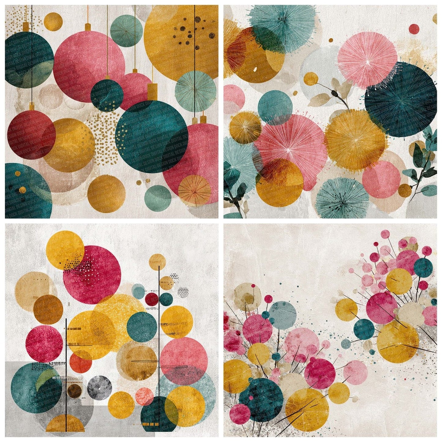 Christmas Retro Bauble Cluster Digital Paper Pack (DDD000921)