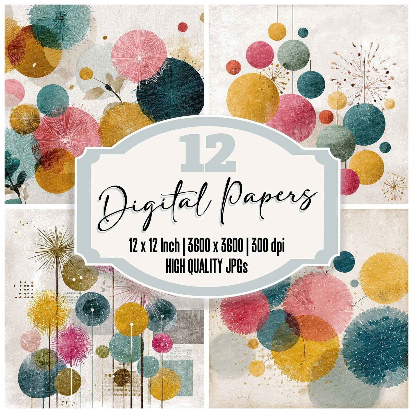 Christmas Retro Bauble Cluster Digital Paper Pack (DDD000921)