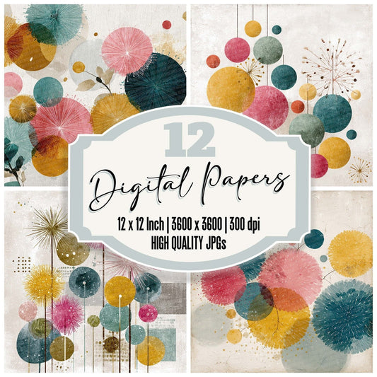 Christmas Retro Bauble Cluster Digital Paper Pack (DDD000921)