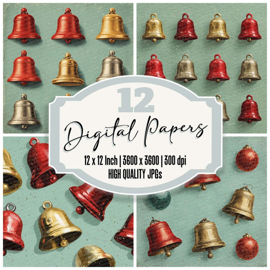Christmas Retro Bells Digital Paper Pack (DDD000922)