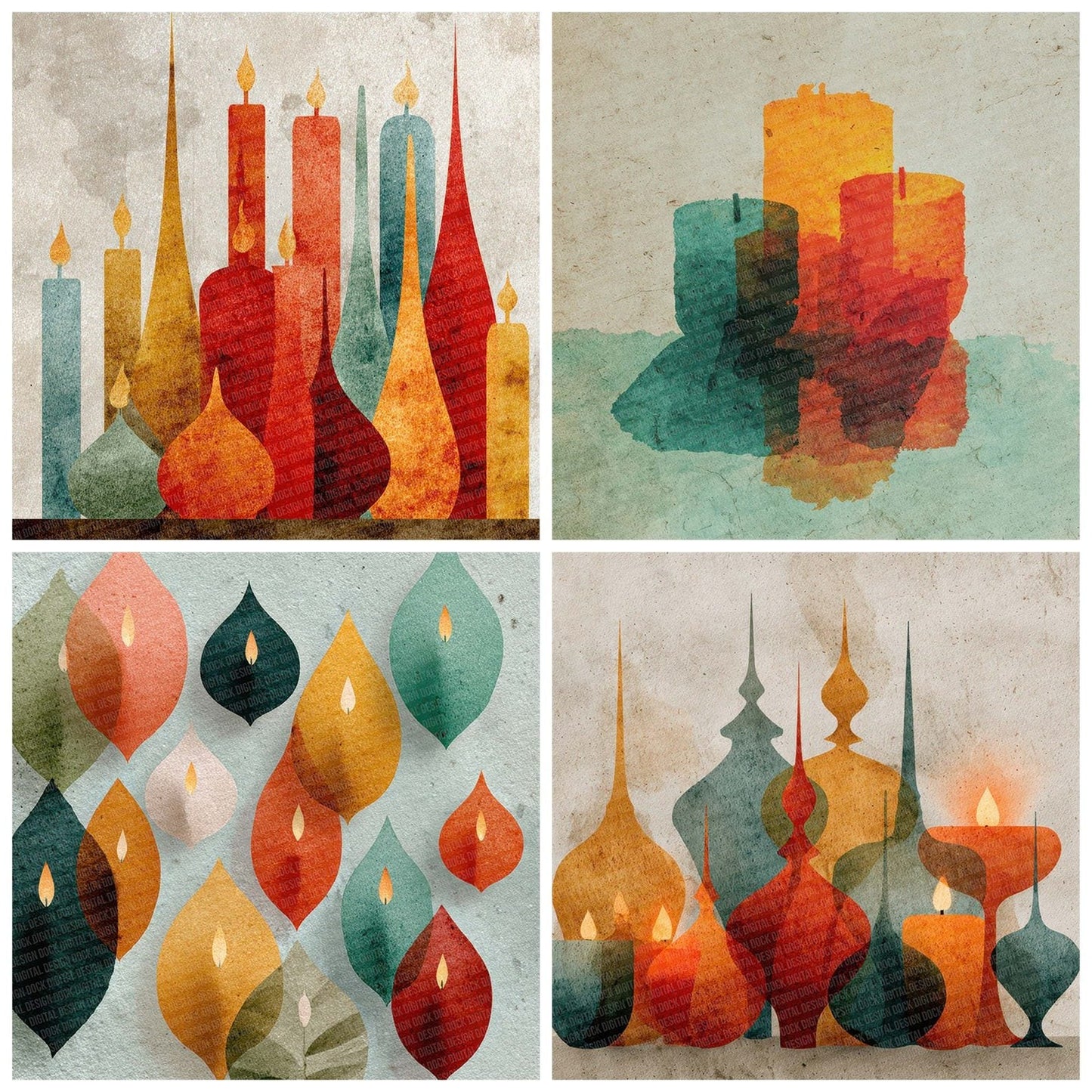 Christmas Retro Candle Digital Paper Pack (DDD000923)