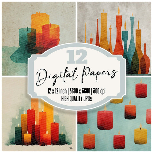 Christmas Retro Candle Digital Paper Pack (DDD000923)