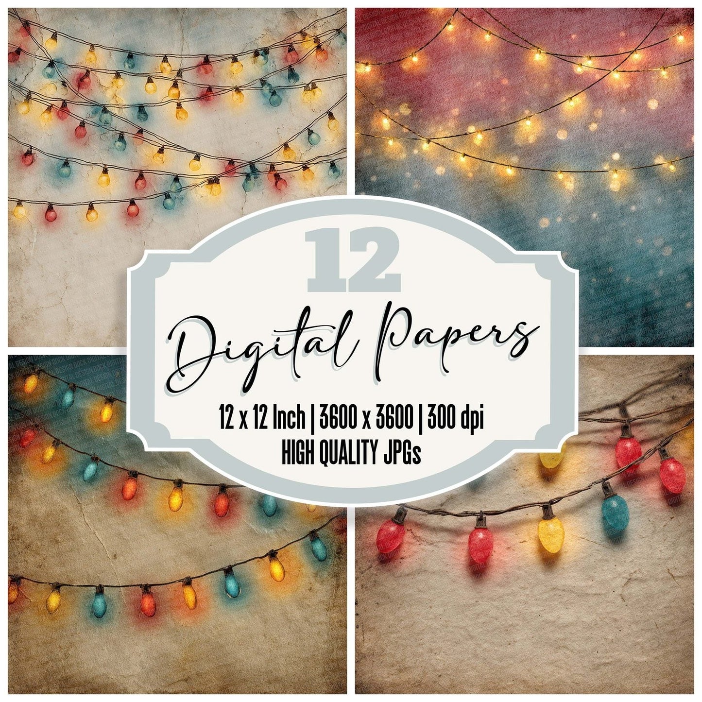 Christmas Retro Fairy Lights Digital Paper Pack (DDD000924)