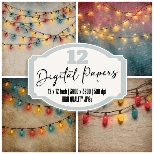Christmas Retro Fairy Lights Digital Paper Pack (DDD000924)