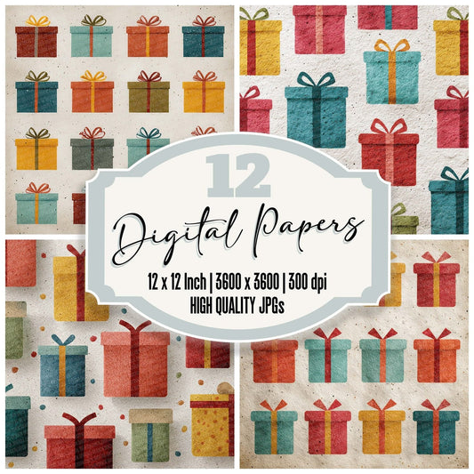 Christmas Retro Giftbox Digital Paper Pack (DDD000925)