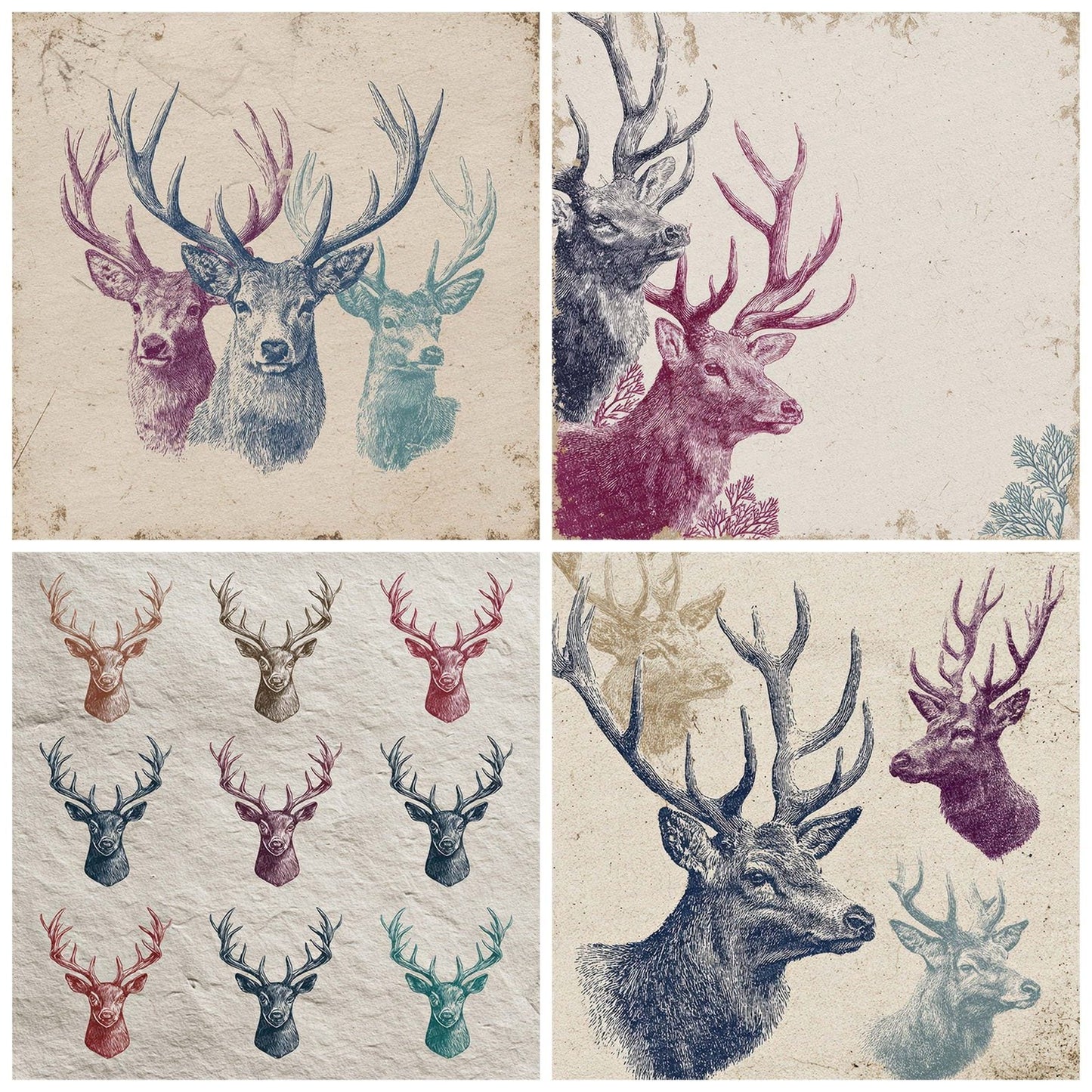 Christmas Retro Reindeer Digital Paper Pack (DDD000926)