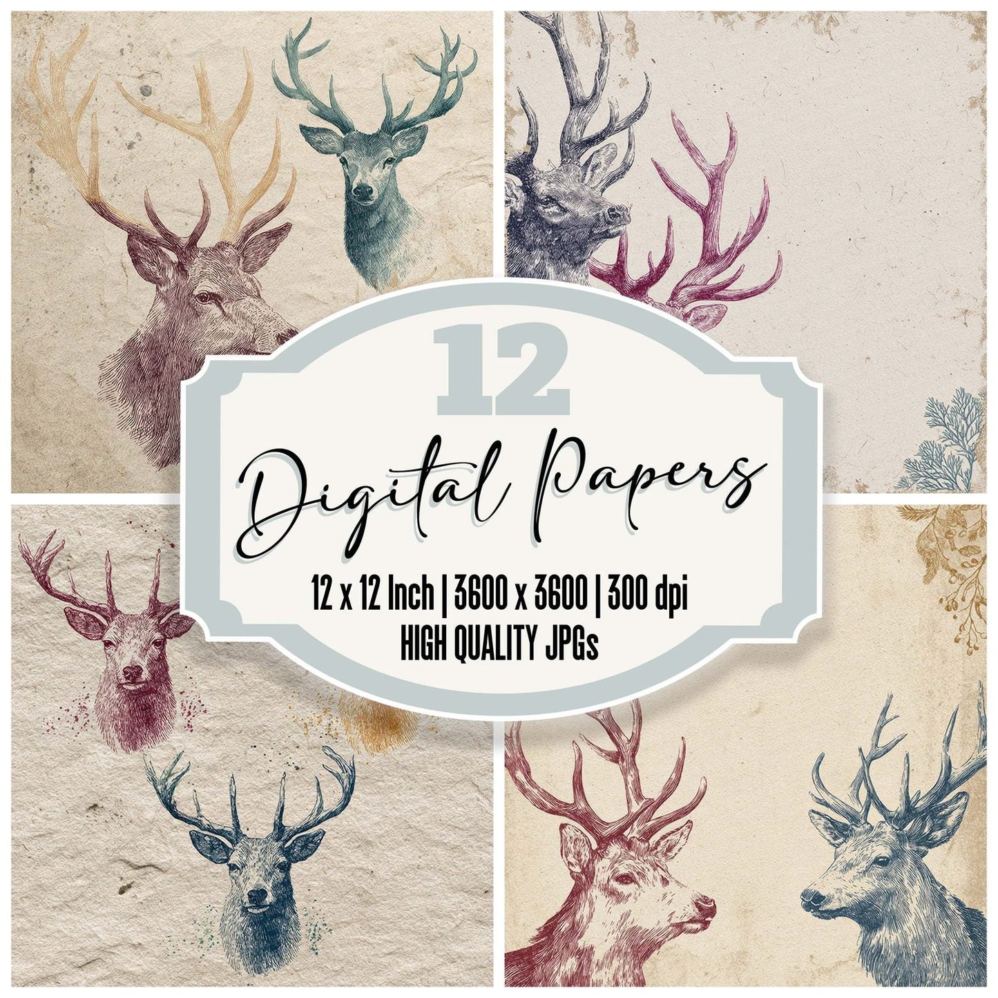 Christmas Retro Reindeer Digital Paper Pack (DDD000926)