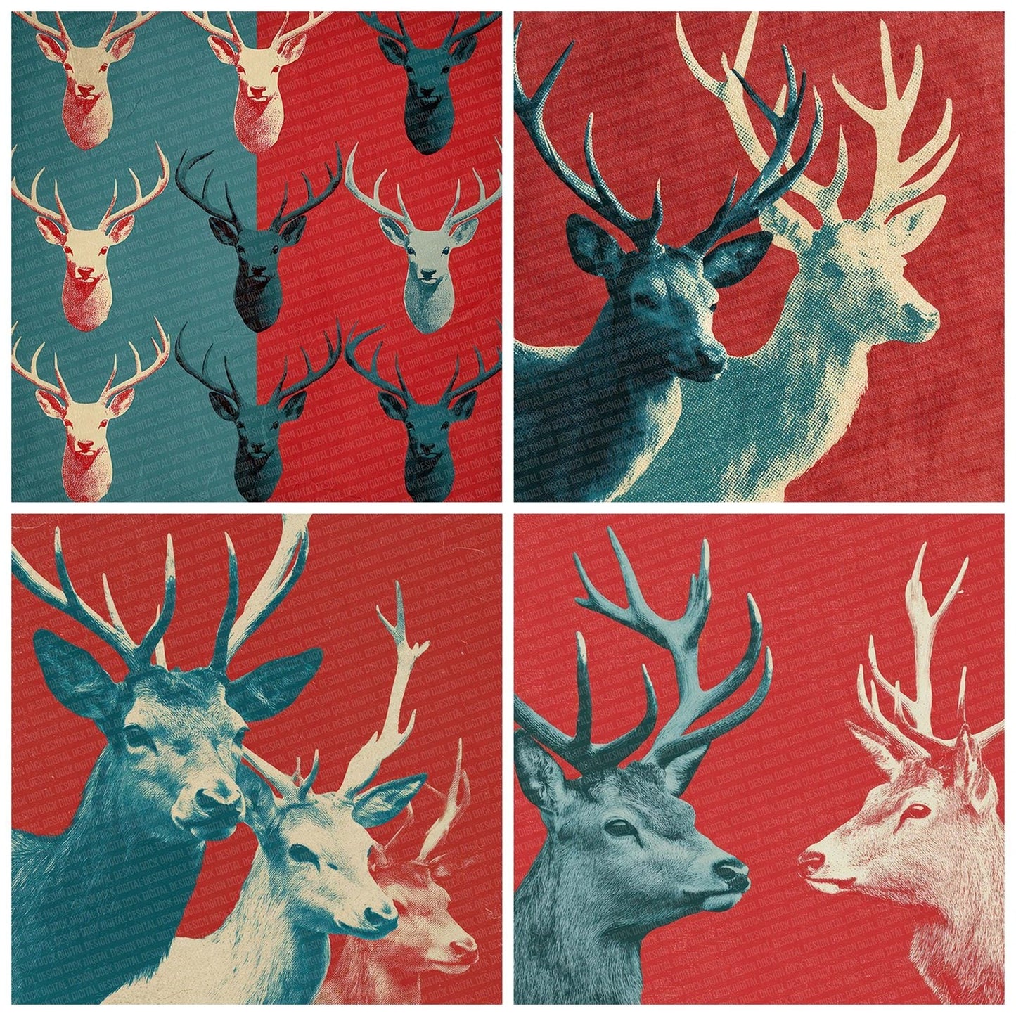 Christmas Retro Reindeer Head Digital Paper Pack (DDD000927)