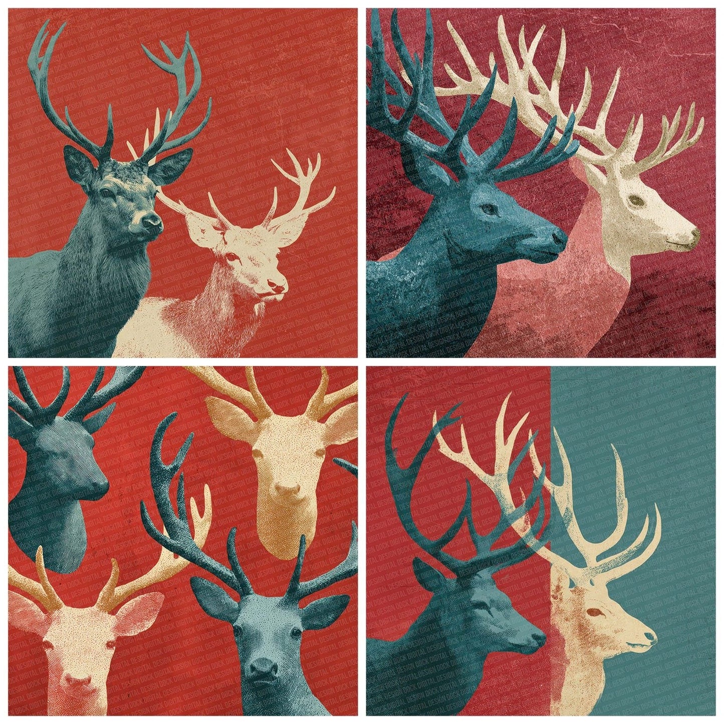 Christmas Retro Reindeer Head Digital Paper Pack (DDD000927)